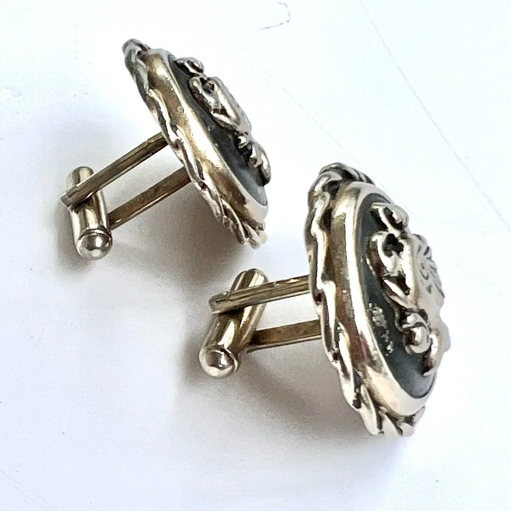 Vintage Cuff Links Knight in Shining Armor Black Silver Unisex